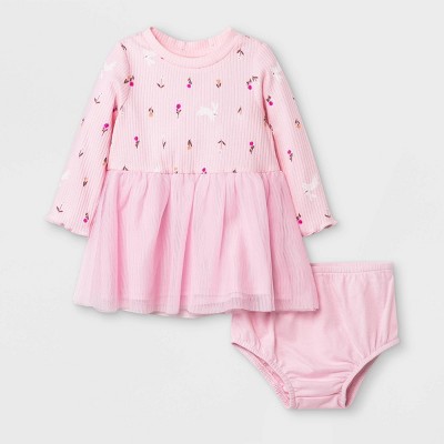 Baby Girls' Bunny Tutu Rib Dress - Cat & Jack™ Light Pink 0-3M