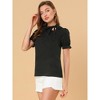 INSPIRE CHIC Women's Bow Tie Neck Solid Color Elastic Cuffs Elegant Office Short Sleeve Blouse - 4 of 4
