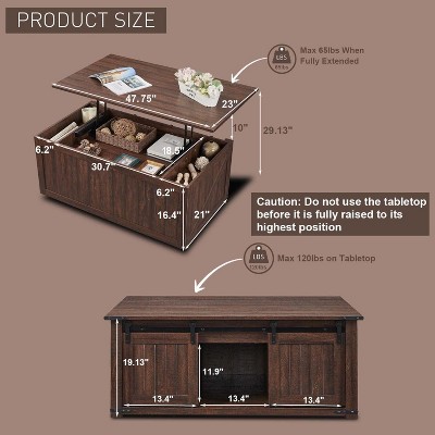 Rustic Brown Wood Lift-Top Coffee Table with Sliding Barn Door