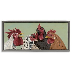 Stupell Industries Four Roosters over Green Floating Frame Canvas Art, Gray, 31" x 14" - 1 of 4