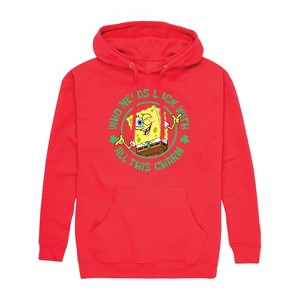 Men's - SpongeBob Squarepants - Who Needs Luck With This Charm Graphic Fleece Pullover Hoodie - 1 of 4