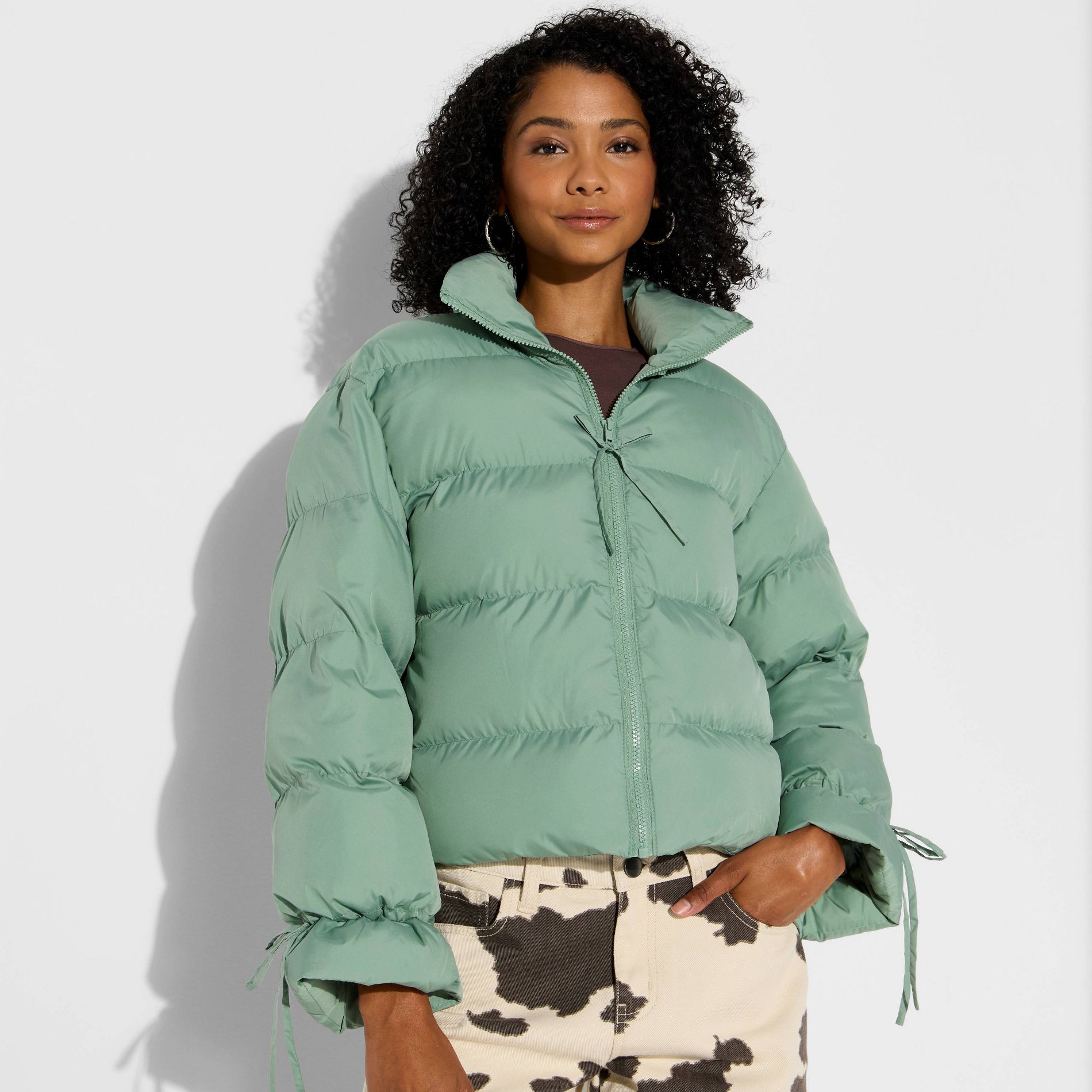Women's Bow Puffer Jacket - Wild Fable™ Green S