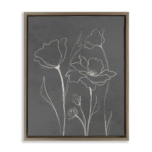 Stupell Industries Minimal Gray Poppies Floating Frame Canvas Art, Brown, 25" x 31" - 1 of 4
