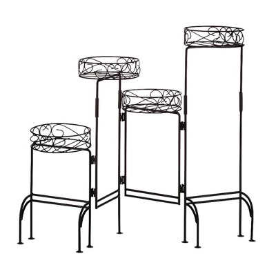 24.75" Indoor/Outdoor Metal Four-Tier Plant Stand Screen Black - Zings & Thingz: Vintage Style, Freestanding Rack