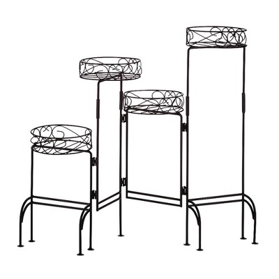 8.5" Indoor/Outdoor Metal Four-Tier Plant Stand Screen Black - Zings & Thingz