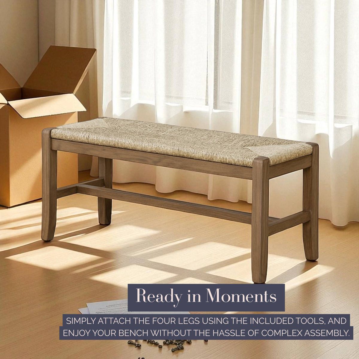 40" Davenport Wood Bench Light Amber - Alaterre Furniture - thumbnail 3