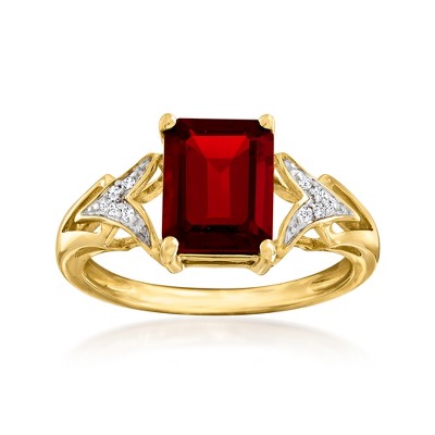 Ross-Simons 2.20 Carat Emerald-Cut Garnet Ring With Diamond Accents in 14kt Yellow Gold