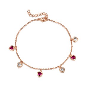 Guili Elegant 18K Rose Gold Plated Adjustable Bracelet with Ruby & Sparkling Cubic Zirconia Heart Dangle Charm – Perfect for a Touch of Glamour - 1 of 2