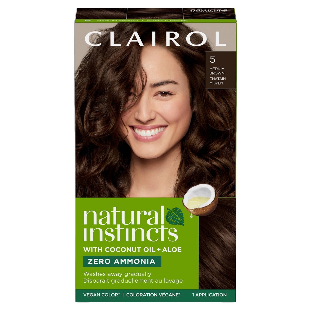 Instincts Clairol Demi-Permanent Hair Color Dye Cream Kit - 5 Medium Brown, Hazelnut: Ammonia-Free, Vegan, Includes Gloves