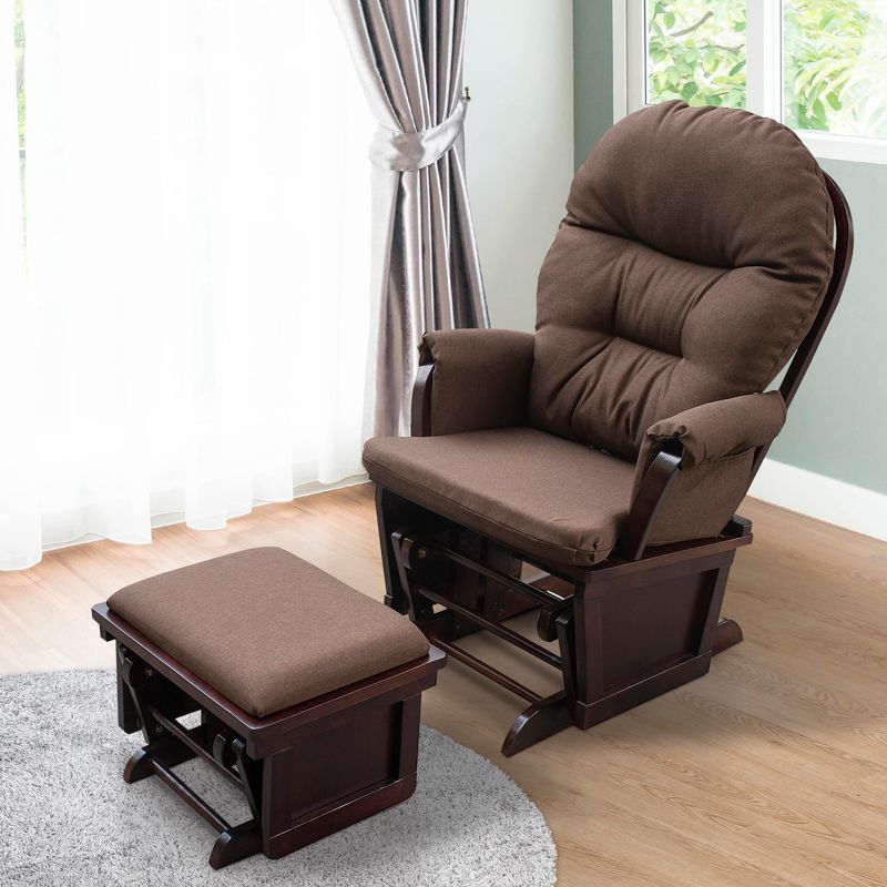 HOMCOM Nursery Glider Rocking Chair with Ottoman, Thick Padded Cushion Seating and Wood Base, 3 of 7