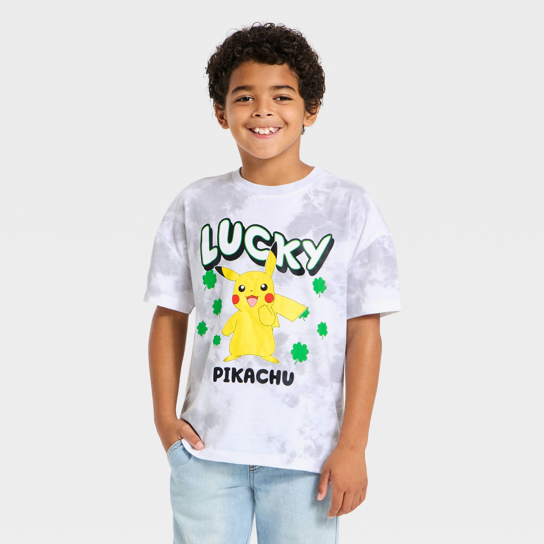 Boys' Pokemon Pikachu Lucky St. Patrick's Day Short Sleeve Graphic T-Shirt - Silver