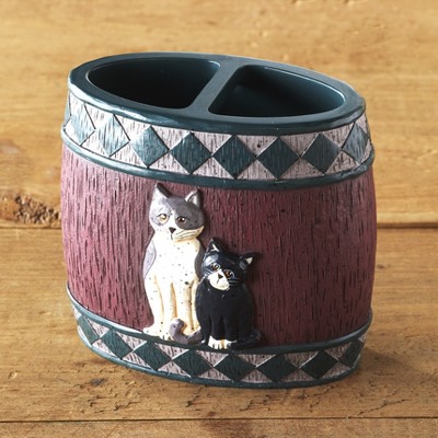 Lakeside Country Cats Ceramic Toothbrush Holder with 2 Top Slots for Storage