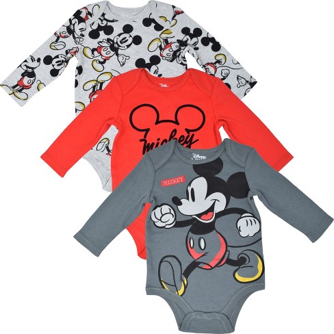 Motherland Resistente Spytte ud Disney Mickey Mouse Newborn Baby Boys 3 Pack Long Sleeve Bodysuits Red /  Grey 6-9 Months : Target