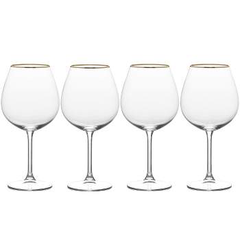 Mikasa Julie Gold Set of 4 Red Wine Glasses, 25-Ounce, Clear