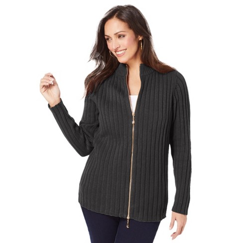 Womens black best sale zipper cardigan