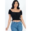 Slickblue Women's Ribbed Knit Puff Sleeve Top, Ruched Shoulder Detail, Short Sleeve Tee, Multiple Colors, Size S-L - 2 of 4