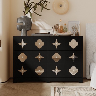 FUFU&GAGA Black Unique Design Horizontal Dresser: Multi-Storage Space, Creating a Stylish Home, Adapting to Various Scenarios