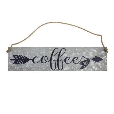 11" x 20" Coffee Galvanized Metal Vintage Hanging Wall Sign with Rope - American Art Decor