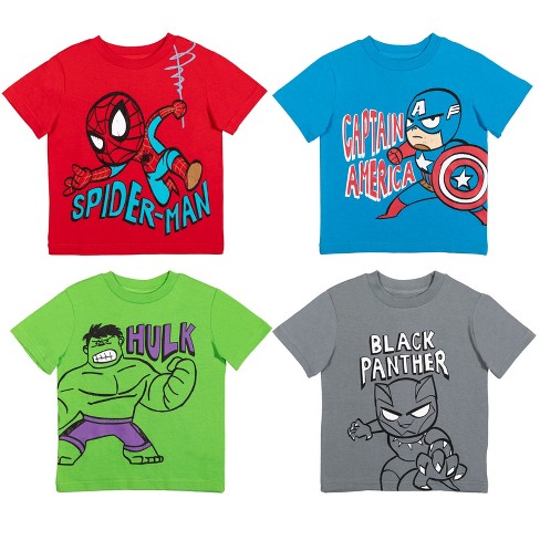 Marvel Avengers Black Panther Captain America Spider-man Hulk Toddler Boys  4 Pack T-shirt 5t : Target