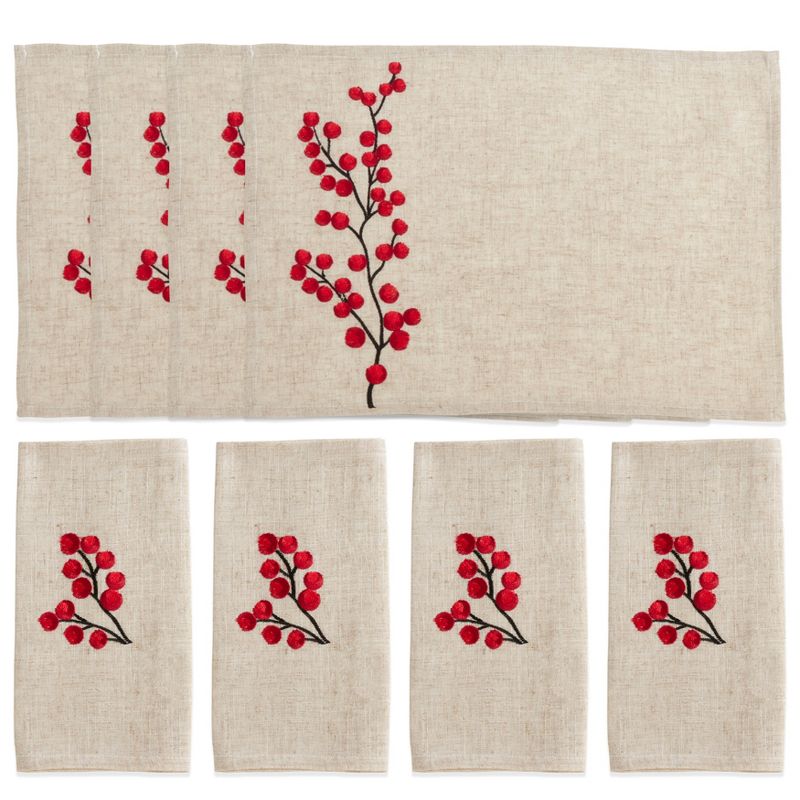 Saro Lifestyle Embroidered Berry Placemat and Napkin 8 pcs Set (4 Placemats, 4 Napkins), 5 of 6