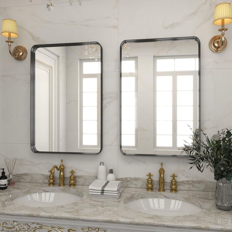 HOMLUX Black Deep Frame Bathroom Mirror, Rounded Corners, 2 of 8