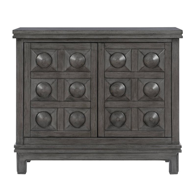 Epinay Traditional Carved Cabinet 2 Doors Push Open Magnetic Closure 1 Shelf Gray Finish - Powell, 3 of 12