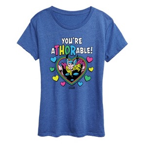 Women's - Marvel - Thor Valentine You're Athorable Short Sleeve Graphic T-Shirt - 1 of 4