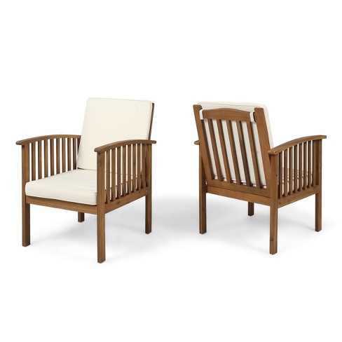 Burchett 2pk Outdoor Acacia Wood Club Chairs with Cushions - Teak/Brown/Beige - Christopher Knight Home