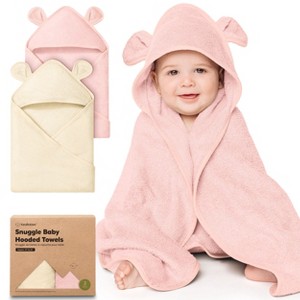 KeaBabies 2pk Snuggle Baby Towels with Hood for Newborn Girls, Boys, Toddlers, Soft & Absorbent Hooded Baby Bath Towels - 1 of 4