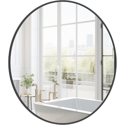 24 Inch Round Wood Mirror, Natural Circle Wall Mirror for Bathroom, Living Room and Bedroom Decor