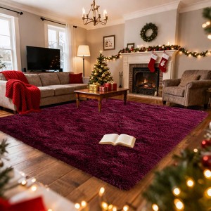 Blush Pink Shag Rug, Ultra Soft 1.7" Thick, Non-Slip, 100% Polyester, Modern Decor for Bedroom - 1 of 4