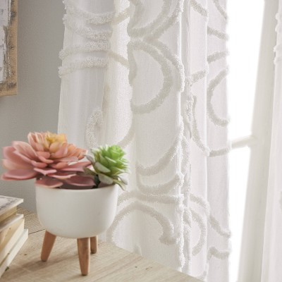 Winter White Cotton Chenille Rod Pocket Curtains, 50" x 108"