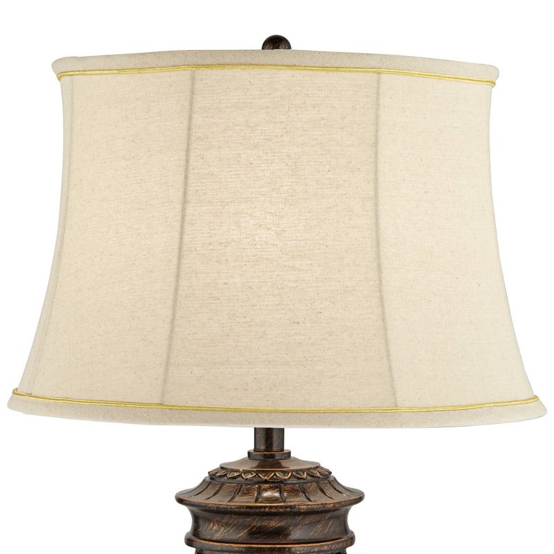 Regency Hill Traditional Table Lamp 29.5" Tall Bronze Open Urn Tan Drum Fabric Shade for Living Room Family Bedroom Bedside Nightstand Office, 4 of 10