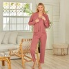 ADR Women's Pajamas Set, Soft Ribbed Knit Waffle 3 Piece Lounge Set - Cardigan Sweater, Cami Top Shirt, Pajamas Pants - 2 of 4