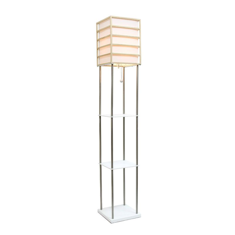 Metal/Wood Etagere Floor Lamp with Storage Shelves and Linen Shade Brushed Nickel - Lalia Home, 2 of 7