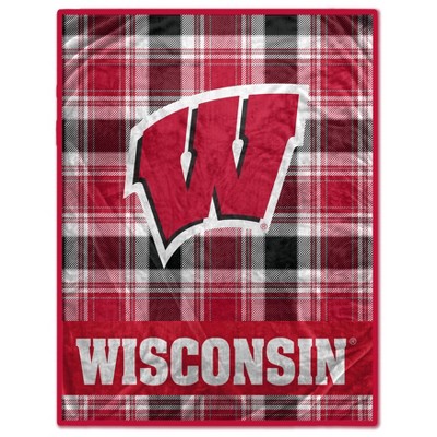 NCAA Wisconsin Badgers Plaid Ultra Cozy Throw Blanket