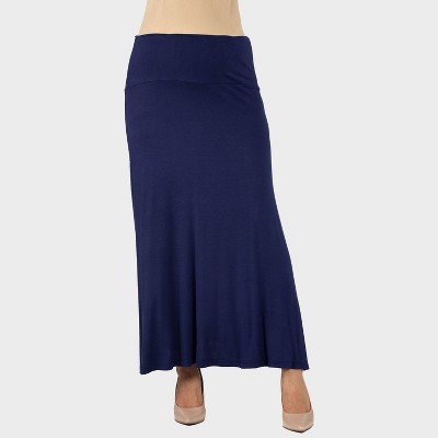 24seven Comfort Aapparel Maternity Solid Color Elastic Waist Maxi Skirt