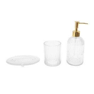 Unique Bargains Reusable Vertical Stripes Bathroom Accessories Kit 1 Set - 1 of 4