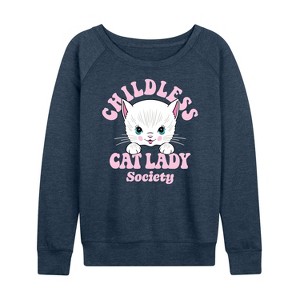 Women's - Instant Message - Childless Cat Lady Society Lightweight French Terry Wide Neck Long Sleeve Shirt - 1 of 4