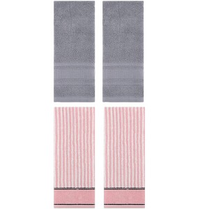 REGALWOVEN 4 Pcs Striped Design Soft Absorbent Cotton Hand Towels 13 x 29 Inch - 1 of 4