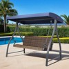 Aoodor 3-Seat Outdoor Rattan Patio Swing with Adjustable Dark Blue Canopy, Built-in Quick-Drying Foam Seat, Rattan Wicker, Rust-Resistant Iron Frame - 2 of 4