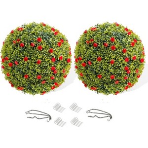 Acekool  Artificial Topiary Balls with Flowers, Large Hanging Faux Greenery for Indoor Outdoor Home, Garden, Porch, Wedding & Party Decor - 1 of 4