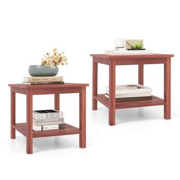 Tangkula 1pc/2pcs Patio Side Table Double-Tier Acacia Wood End Table Slatted Tabletop & Shelf Outdoor Small Side Table with Storage