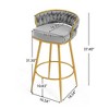VASIP Swivel Counter Height Bar Stools Set of 2 with Hand-Woven Backrest & Gold Metal Legs, Low Back Upholstered High Bar Chairs with Footrest - 3 of 4