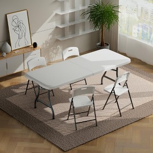 Resenkos Folding Table, Portable Plastic Picnic Tables, Fold-in-Half Heavy Duty Utility Foldable Table with Handle, Dining Card Long Table, Indoor - 1 of 4