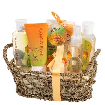 Freida & Joe  Mango Pear Fragrance Bath & Body Collection in Woven Basket Gift Set Luxury Body Care Mothers Day Gifts for Mom