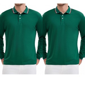 INSPIRE CHIC Men's Classic Regular Fit Solid Color Long Sleeves Business Golf Polo Shirts 2 Packs - 1 of 4