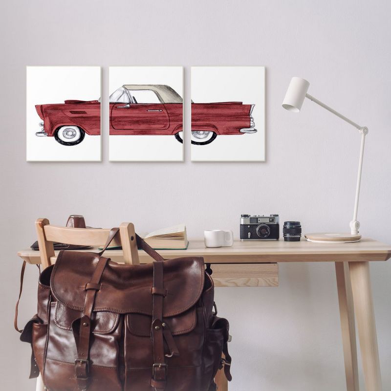 Stupell Industries Vintage Red Convertible Drawing Classic Automobile Car Gallery Wrapped Canvas Wall Art 3pc Set, 16 x 20, 3 of 5