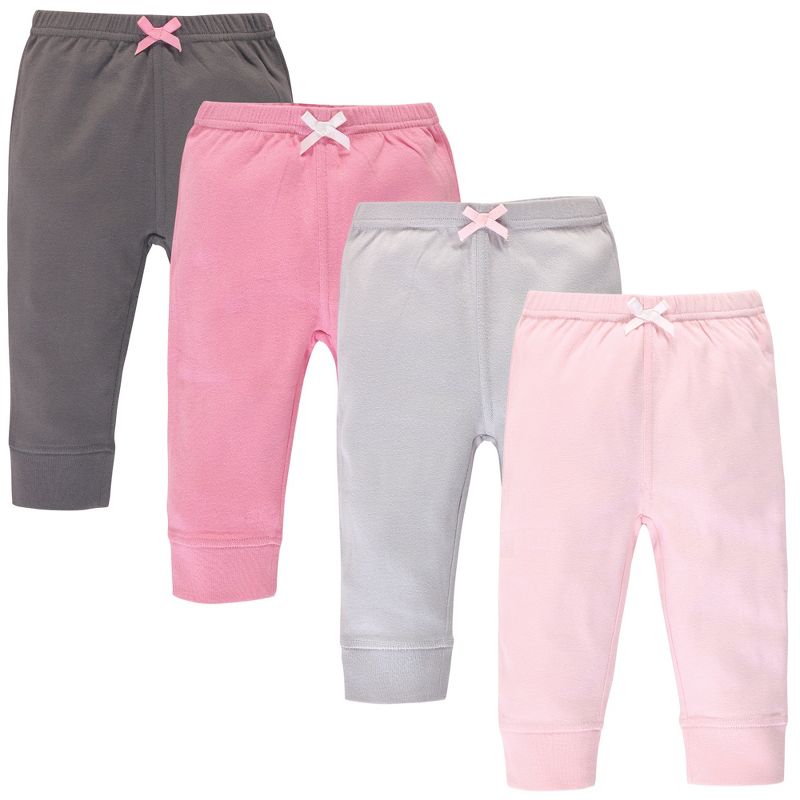 Touched by Nature Baby and Toddler Girl Organic Cotton Pants 4pk, Pink Gray Solid, 1 of 4