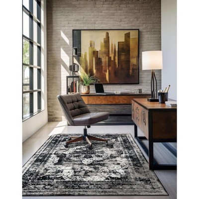 Black and Gray Rectangular Stain-Resistant Area Rug